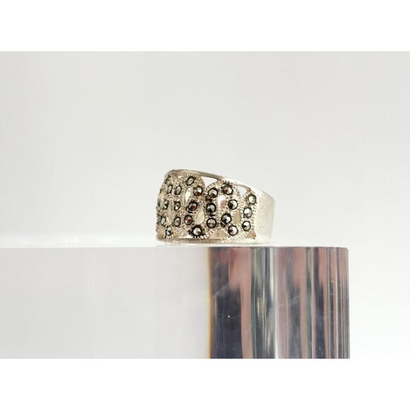 Art Deco Marcasite Sterling Silver Eternal Wave Shaped Vintage Ring - sz 7.5 - Picture 5 of 10